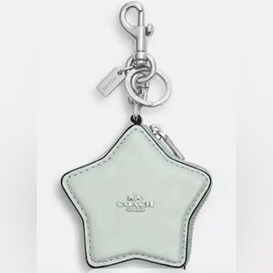 Coach Star Bag Charm Keychain Silver Green Pearlized Leather CBL91 New with Tags